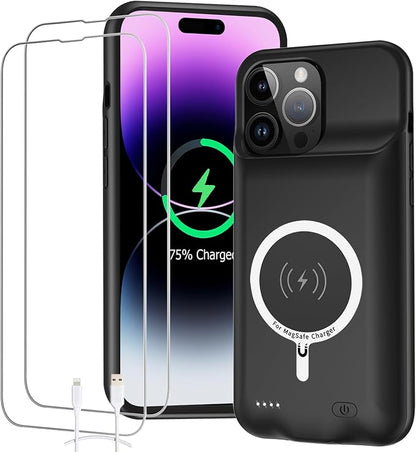 Battery Case for iPhone 14 Pro Max, 12000mAh High Capacity Smart Portable Charger Case Rechargeable Battery Pack Charging Case with Wireless Charging Compatible with iPhone 14 Pro Max (6.7 inch)-Black