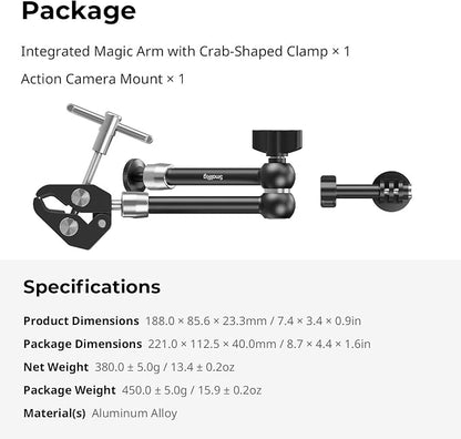 SMALLRIG Magic Arm with Super Clamp for Action Cameras, Camera Clamp Mount for GoPro Hero 13/12/11, for DJI Osmo Action 5 pro/4/3, for Insta360 Ace Pro 2, with 1/4" Screw for Monitor/LED Lights