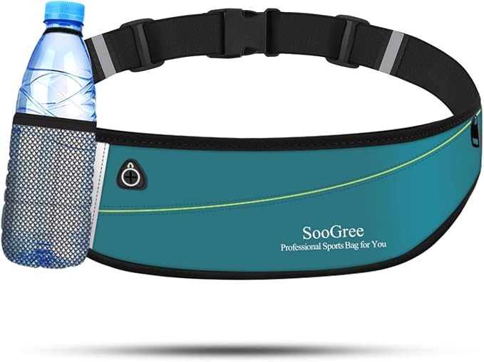 SooGree Slim Running Belt Fanny Packs for Women Men,Water Bottle Holder Hydration Fanny Pouch,Waterproof Sport Waist Pack with Reflective Strip,Runner Belt Bag for Running Cycling Camping Gym (Blue)