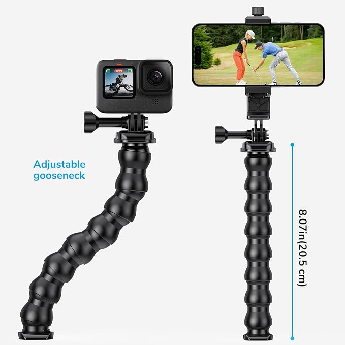 Gooseneck Phone Holder Clamp Clip Mount Cell Phone Stand for Desk Pole Table Compatible with iPhone 16 15 14 Pro Max Plus 13 12 11 SE XS XR X 8 7 6 Samsung GoPro and Other 4-7'' Devices