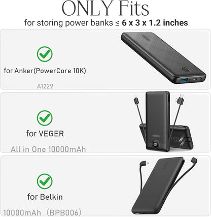 Case for Anker Power Bank(PowerCore 10K) A1229/ VEGER All in One 10000mAh (V1115)/ Belkin 10,000mAh (BPB006) Portable Charger Power Bank - Hard Travel Carrying Storage Bag (Black)