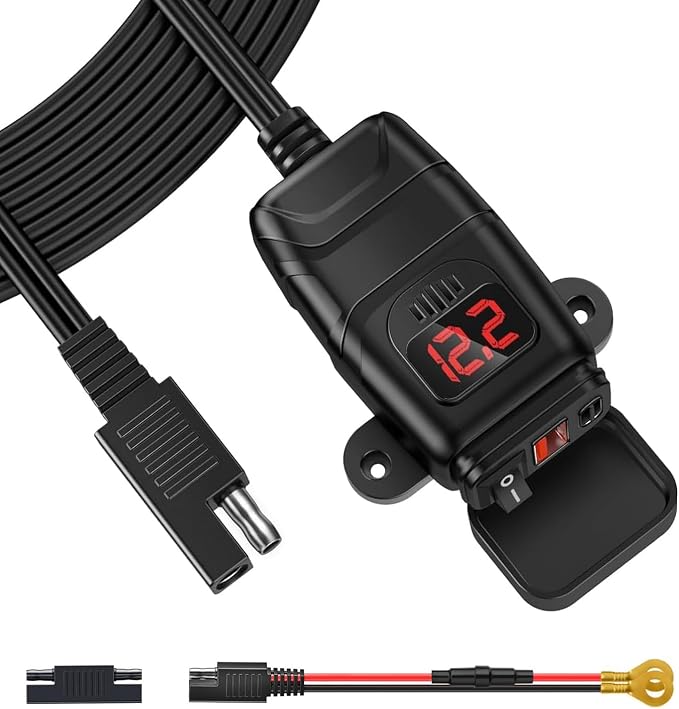 EXTRACTME Motorcycle USB Charger, 30W USB Type C with voltmeter and on off switch