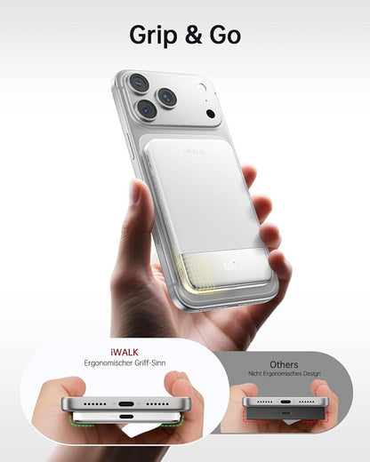 iWALK Magsafe Portable Charger 5,000mAh, Ultra-Slim Magnetic Wireless Power Bank with LED Display, PD 20W USB-C Fast Charging Battery Pack, Compatible with iPhone 17/17 Pro/16/15/14/13 Series, White