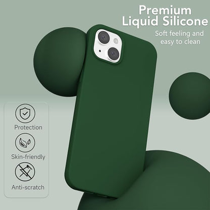 for iPhone 15 Case Silicone Compatible with Magsafe Case, Ultra Slim Thin Magnetic Phone Cases Mag Safe, Cute Soft Rubber Gel TPU Matte Plain Wireless Charging Cover for Women, Dark Green