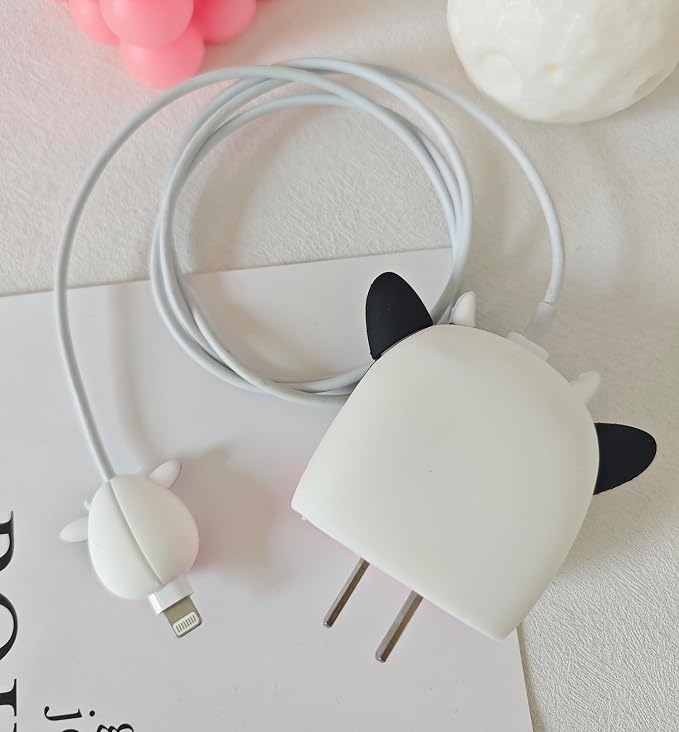 Compatible with Apple 20W/18W USB-C Adapter Charger, 3D Cartoon Protective Case for iPhone 20W USB-C Power Adapter Charger Fast Lightning Cover (Cute Cow)