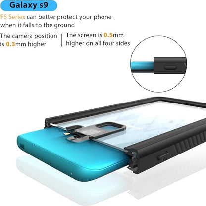 Hualele Galaxy S9 Plus Case Waterproof, Built in Lens & Screen Protector Rugged Full Body Heavy Duty Protective Shockproof IP68 Underwater Cover for Samsung Galaxy S9+ Black