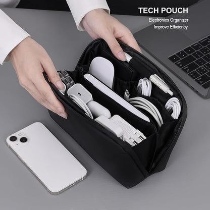 Tech Pouch,Travel Cord Rrganizer Case,Waterproofing Data Cable Storage Bag，9inches*5inches,For Charger, Cables, USB Drive,Phone,Power Bank,Memory Card(Black)
