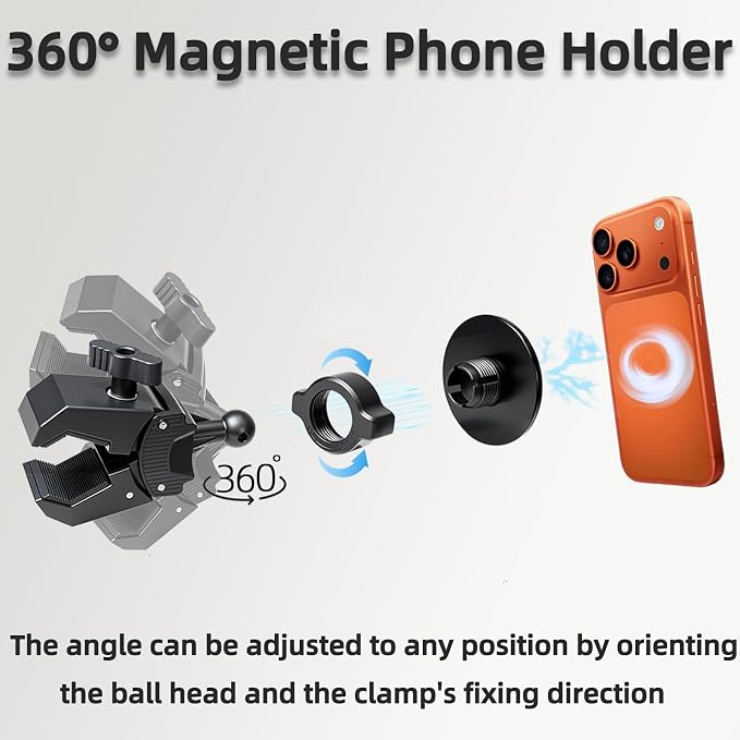 Magnetic Phone Holder Mount - N52 Strong Magnet, for Treadmill, Stroller, Golf Cart, Gym (Compatible with Peloton), Shopping Cart - MagSafe Compatible for MagSaf e iPhone 12-17 Series