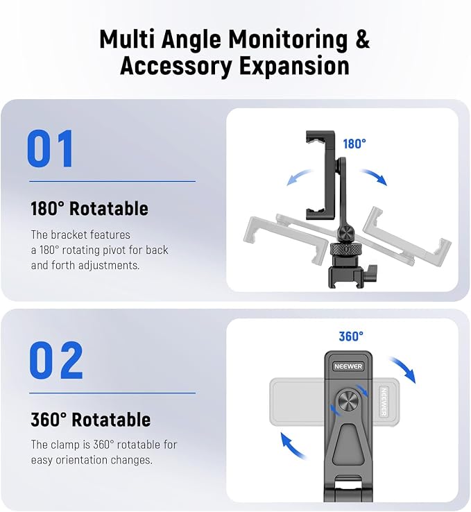 NEEWER Metal Phone Tripod Mount with Cold Shoe NATO Clamp Compatible with DJI RS5 RS4 RS3 Pro RS2 RSC2 Gimbal Stabilizer, 180° Tilt Phone Clip Holder Compatible with iPhone 15 Pro Camera Cage, GA010