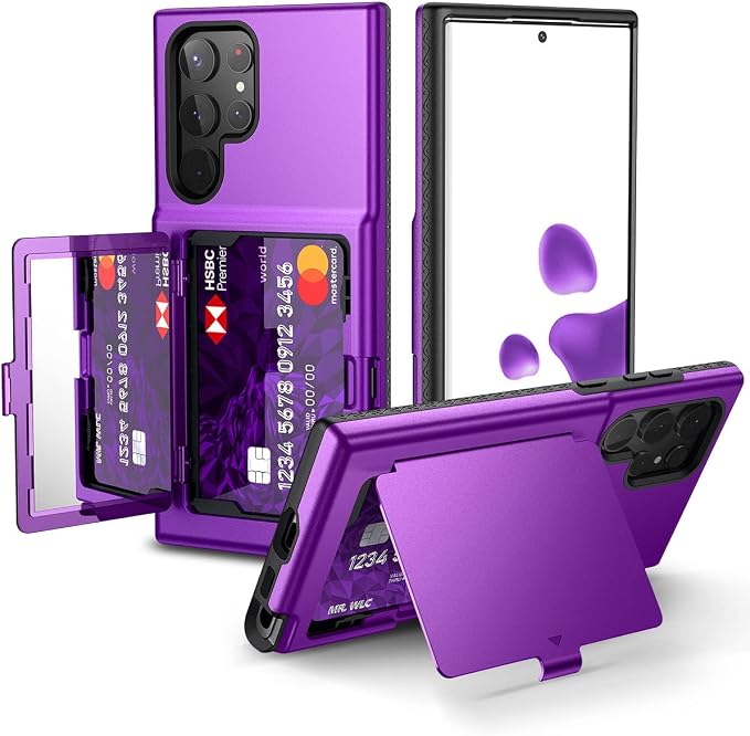 WeLoveCase for Samsung Galaxy S22 Ultra Wallet Case with Credit Card Holder & Hidden Mirror, All-Round Protection Shockproof Phone Cover Designed for Samsung Galaxy S22 Ultra, 6.8 Inch Purple