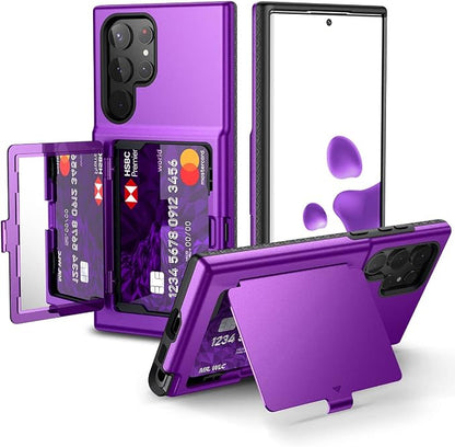 WeLoveCase for Samsung Galaxy S22 Ultra Wallet Case with Credit Card Holder & Hidden Mirror, All-Round Protection Shockproof Phone Cover Designed for Samsung Galaxy S22 Ultra, 6.8 Inch Purple