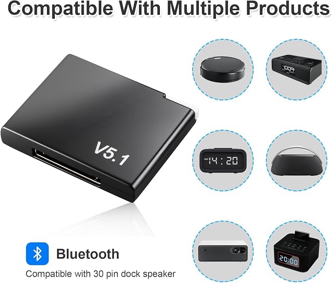 30 Pin Bluetooth Adapter Receiver for Bose iPod Sounddock and Other 30 Pin Dock Speakers, Portable Digital Music System Home Entertainment Speaker, Not for Car or Motorcycle