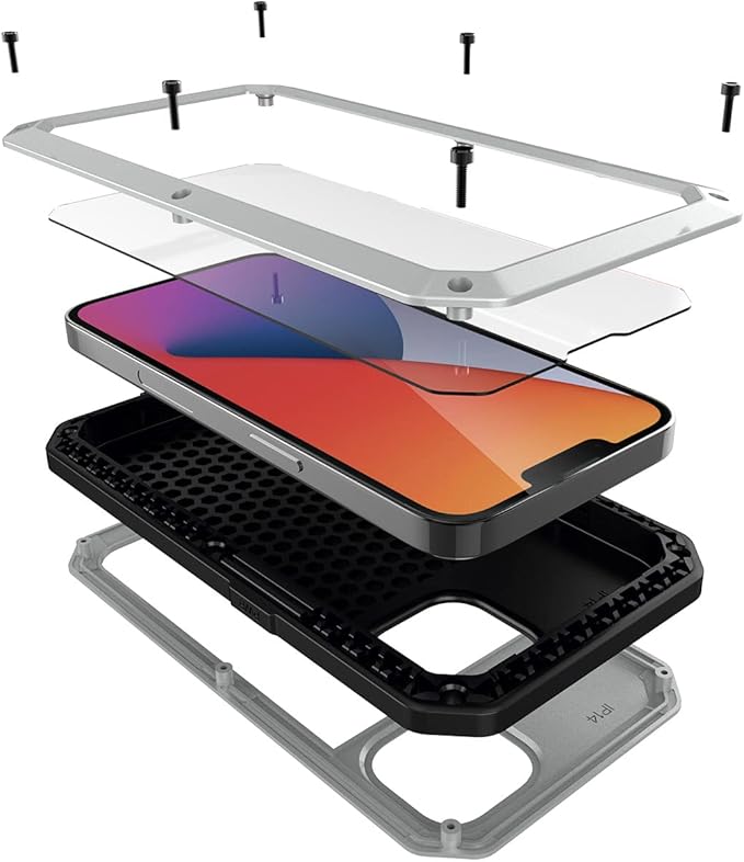 Marrkey for iPhone 14 Case, 360 Full Body Protective Cover Heavy Duty Shockproof Tough Armour Aluminum Metal Case with Silicone Built-in Screen Protector for Apple iPhone 14 6.1 Inch - Silver