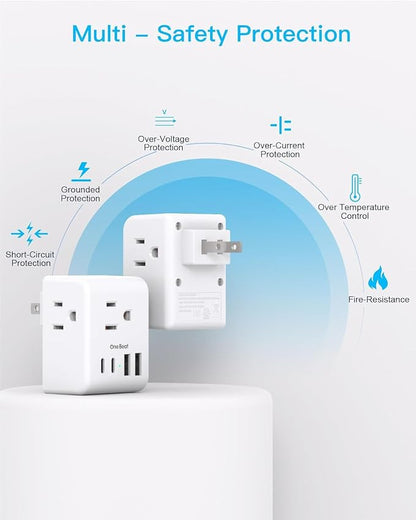2 Pack US to Japan Plug Adapter, 2 Prong to 3 Prong Outlet Adapter | 3 Outlets 4 USB Ports(2 USB C), Type A Travel Plug Adapter Power Converter for USA to Japanese Philippines Canada Mexico Peru
