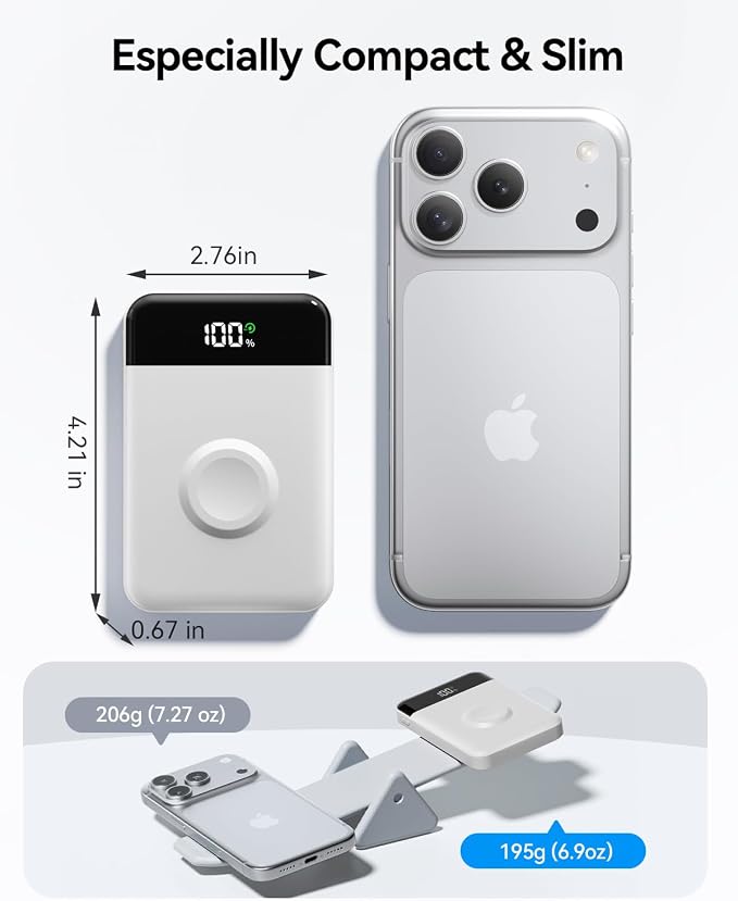 for Magsafe Portable Charger, 10000mAh 22.5W Power Bank for iPhone 17/16/15/14/13/12, Travel Essentials Wireless Magnetic Battery Pack Fast Charging for Apple Watch Ultra/11/10/9/8/7/6/SE,Pearl White