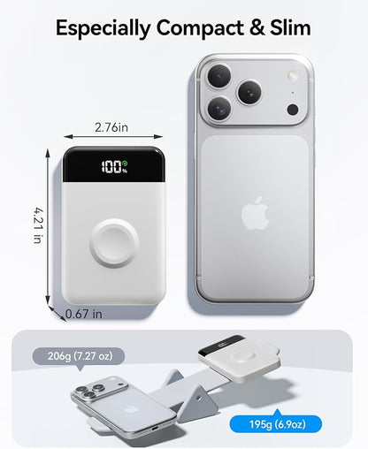for Magsafe Portable Charger, 10000mAh 22.5W Power Bank for iPhone 17/16/15/14/13/12, Travel Essentials Wireless Magnetic Battery Pack Fast Charging for Apple Watch Ultra/11/10/9/8/7/6/SE,Pearl White