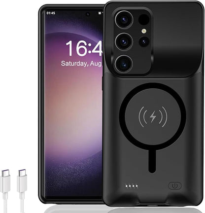 Battery Case for Galaxy S22/S23 Ultra, Enhanced 12000mAh Slim Portable Protective Charging Case Backup Power Bank Battery Pack Compatible with Galaxy S22/S23 Ultra 6.8inch Extended Charger Cover-Black