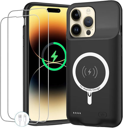 Battery Case for iPhone 14 Pro Max,10800mAh Portable Protective Charging Case with Wireless Charging Compatible for iPhone 14 Pro Max (6.7 inch) Extended Battery Pack Charger Case with Carplay (Black)