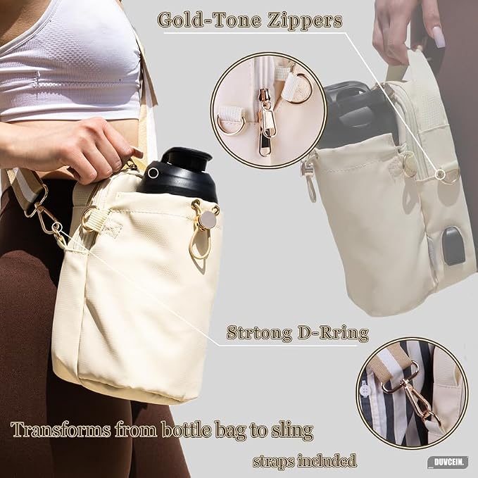 Magnetic Gym Sling Bag for Men & Women | Waterproof Travel Bag with Bottle Holder, USB Port, Adjustable Strap & Phone Pocket (MAX 50oz / 1.5L Bottle)