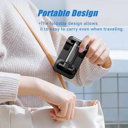 Phone Holder for Desk, MT-6 Cell Phone Stand for Desk Universal Cellphone Stand Holder Foldable & Height Adjustable Compatible Under 8” Device, with Silicone Mat, Black