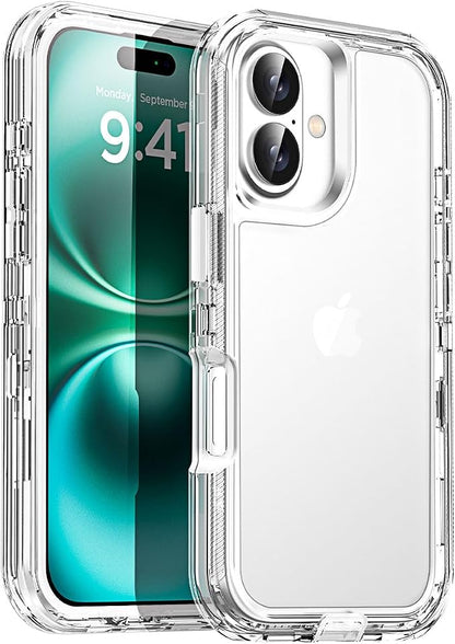 AICase for iPhone 16 Case Clear 3 in 1 Heavy Duty Drop Protection Full Body Rugged Shockproof/Dust Proof 3-Layer Military Protective Tough Durable Cover for iPhone 16 6.1"_1
