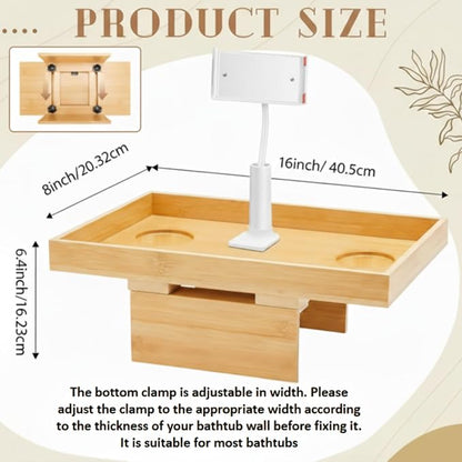 Beeveer Bamboo Adjustable Hot Tub Tray Table with Phone Holder, Adjustable Width 2'' to 7'', Nonslip Cup Shelf, Perfect Relaxing Gifts for Spa/Pool/Hot Tub for Adults