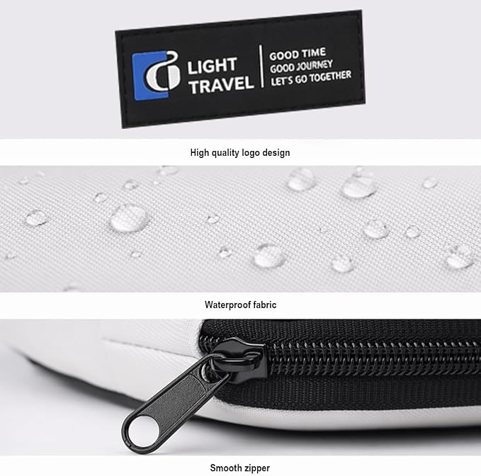 Tech Pouch,Travel Cord Rrganizer Case,Waterproofing Data Cable Storage Bag，9inches*5inches,For Charger, Cables, USB Drive,Phone,Power Bank,Memory Card(White)