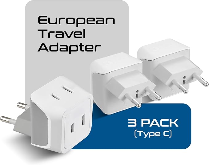 Ceptics European Travel Plug Adapter Europe Power Adaptor Charger Dual Input - Ultra Compact - Light Weight - USA to any Type C Countries such as Italy, Iceland, Austria and More (CT-9C), white | USA to Type C adapter, Lightweight Design, European Plug...