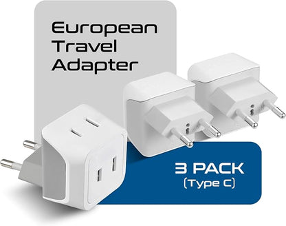 Ceptics European Travel Plug Adapter Europe Power Adaptor Charger Dual Input - Ultra Compact - Light Weight - USA to any Type C Countries such as Italy, Iceland, Austria and More (CT-9C), white | USA to Type C adapter, Lightweight Design, European Plug...