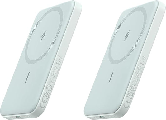 Anker 621 Magnetic Portable Charger (MagGo), 5,000mAh Wireless Power Bank with USB-C Cable, Magsafe-Compatible Battery Pack for iPhone 16/15/14/13/12 Series (Pack of 2)