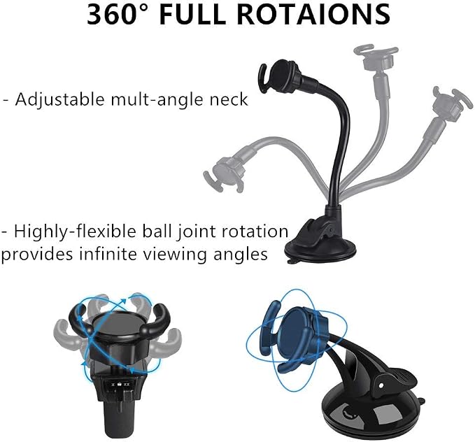 Universal Car Phone Mount[Dashboard/Windshield/Air Vent Cell Phone Holder 3in1][Strong Suction Cup][Gift 2Pcs Collapsible Grip]