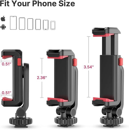 ULANZI Phone Tripod Mount ST-06S, Universal Smartphone Mount Adapter with 2 Cold Shoe, 360° Rotates Adjustable Cell Phone Clip Clamp Holder, Compatible with iPhone17/16/15, Samsung Galaxy Smartphones