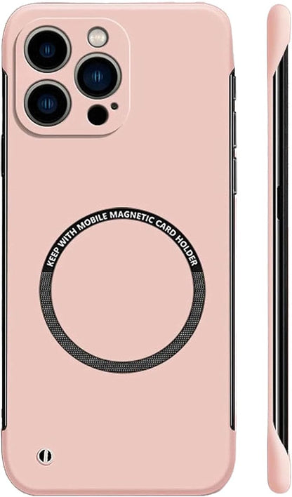 Ultra Thin Hard Pc Magnetic Frameless Case, Compatible with Magsafe and Wireless Charging, for iPhone 16/15/14/13/12/11ProMax (Pink,for iPhone 14Pro)