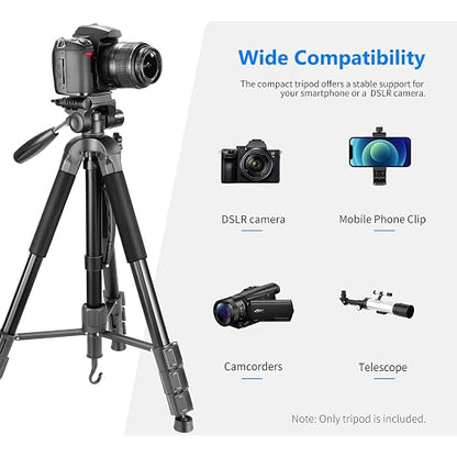 NEEWER Portable Aluminum Alloy Camera 2 in 1 Tripod Monopod Max. 70"/177cm with 3 Way Swivel Pan Head and Carrying Bag for DSLR, DV Video Camcorder (SAB264, Black)
