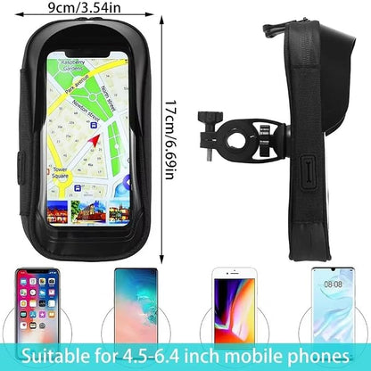 Bike Frame Bag Waterproof Bicycle Phone Holder Pouch Smartphone Mount 360° Rotatable Touchscreen Zipper Handlebar Bag Sun Visor Rain Cover Motorbike Scooter Scooty