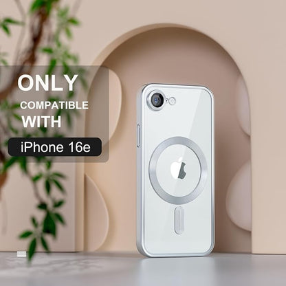 Misea Magnetic for iPhone 17e / 16e Case Compatible with MagSafe [Never Yellowing] [Military Grade Drop Protection] Full Camera Lens Protector Plating Soft Clear Phone Case for Women 6.1 inch, Silver