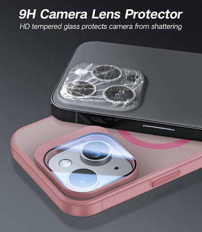 for iPhone 15 Case with Camera Cover Stand [Built-in 9H Camera Lens Protector][Fit for Magsafe] Military Grade Shockproof Translucent Matte Magnetic Phone Case 6.1", Pink