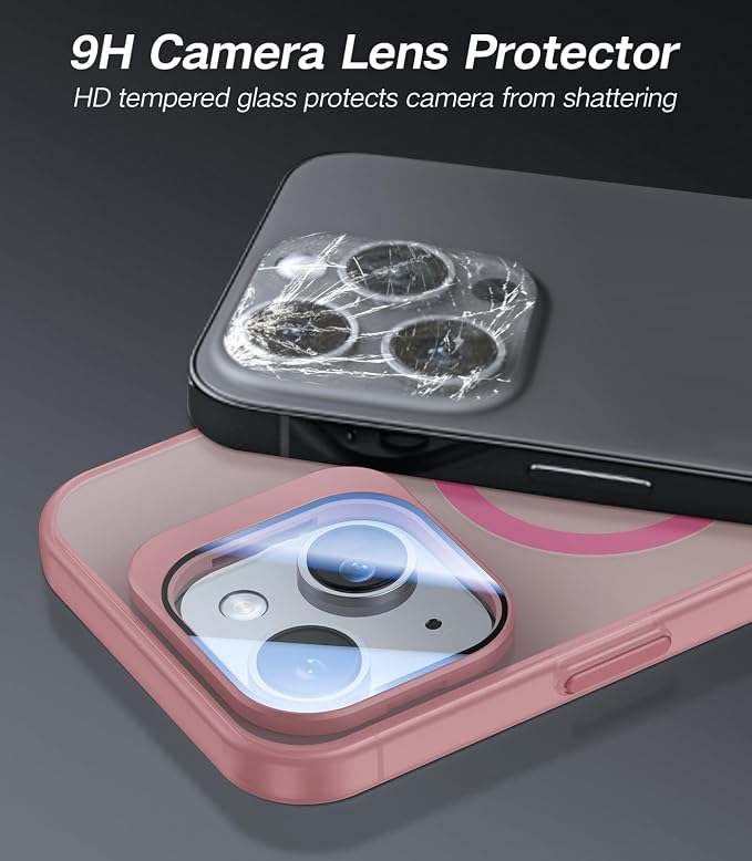 for iPhone 13 Case/iPhone 14 Case with Camera Cover Stand [Built-in 9H Camera Lens Protector][Fit for Magsafe] Military Grade Shockproof Translucent Matte Magnetic Phone Case 6.1",Pink