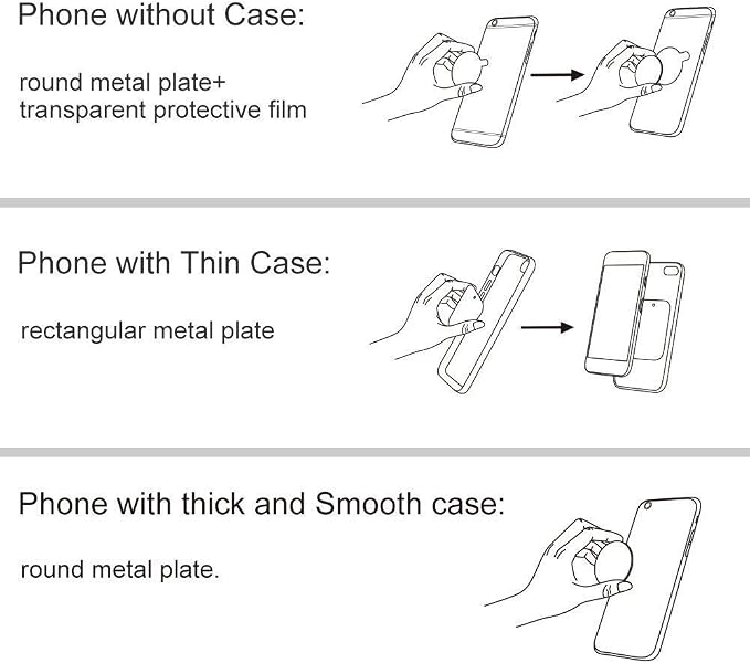 Magnetic Phone Mounts 3 Pack with 3M Adhesive. Black Flat Cell Phone Holder for Car Dashboard, Truck, Wall, Mirror, Table. Universal Low Profile Stick on Magnet Set for Tablet, Smartphone, Keys.
