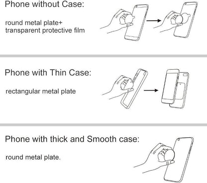 Magnetic Phone Mounts 3 Pack with 3M Adhesive. Black Flat Cell Phone Holder for Car Dashboard, Truck, Wall, Mirror, Table. Universal Low Profile Stick on Magnet Set for Tablet, Smartphone, Keys.