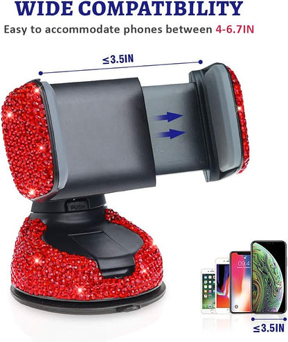 eing Car Phone Mount Bling Crystal Cell Phone Holder with One More Air Vent Base,Universal Universal Phone Car Air Vent Mount Holder Cradle for Dashboard,Windshield and Air Vent,Red