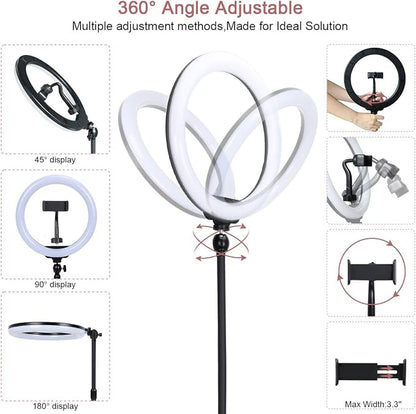 10" Desktop Selfie Ring Light with Stand and Phone Holder for iPhone Android, 3 Light Modes Dimmable LED Ringlight for YouTube/Video Shooting/Streaming/Makeup with Remote Shutter