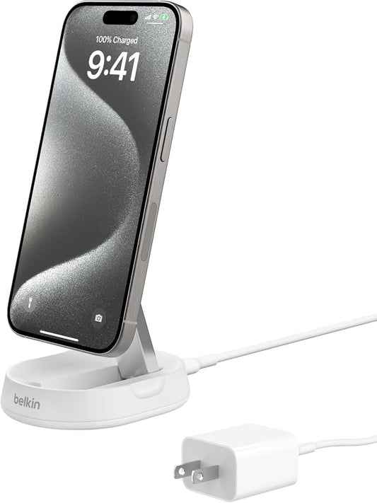 Belkin Convertible Magnetic Charging Stand 15W - MagSafe-Compatible Fast Qi2 Charger, iPhone Charger for Apple iPhone 16, 16 Plus, 16 Pro, 16 Pro Max, iPhone 15 & 14, Apple Airpods Pro, & More - White