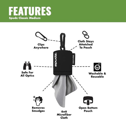 Microfiber Cloth Premium Screen Cleaner - SPUDZ 6x6 Hot Pink with Closable Bottom for Glasses, Camera Lens, Electronics, Phone, TV, Tablet