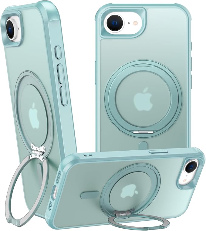 360° Magnetic Swivel Ring for iPhone 16E & 17E Case, Built-in Metal Stand and Ring Holder, Magsafe Compatible, Military Grade Protection, Shock and Vibration Resistant-Lake Blue