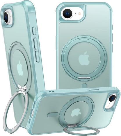 360° Magnetic Swivel Ring for iPhone 16E & 17E Case, Built-in Metal Stand and Ring Holder, Magsafe Compatible, Military Grade Protection, Shock and Vibration Resistant-Lake Blue