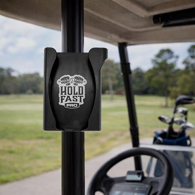 Golf Cart Phone Holder – Universal Phone Caddy for Golf Carts & Boats – Secure Mount for Square Struts & Round Poles – Fits Large Phones & Thick Cases – No Tools Needed