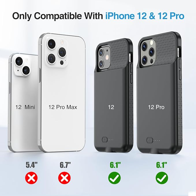 GIN FOXI Battery Case for iPhone 12/12Pro, Charging Case Rechargeable 7000mAh Battery PackUltra-Slim Anti-Fall Protection Charger Cover Extended Juice Box for 12Pro/12 (6.1 inch) Black