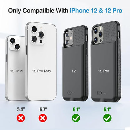 GIN FOXI Battery Case for iPhone 12/12Pro, Charging Case Rechargeable 7000mAh Battery PackUltra-Slim Anti-Fall Protection Charger Cover Extended Juice Box for 12Pro/12 (6.1 inch) Black