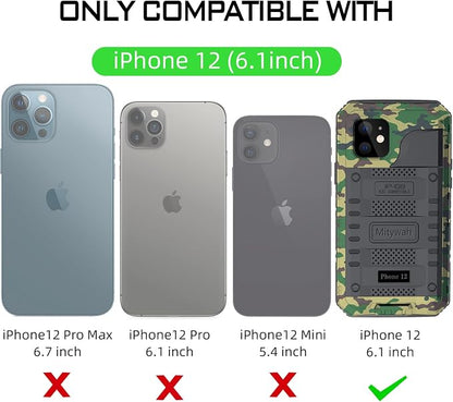 Mitywah Waterproof Case for iPhone 12, Heavy Duty Shockproof Case with Built-in Screen Protector, Full Body Underwater Protective Metal Case 6.1 inch, Camouflage